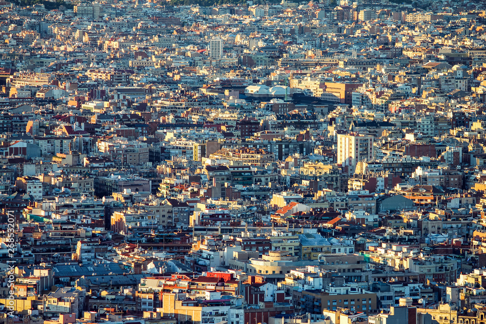 high density of houses seen from above in barcelona