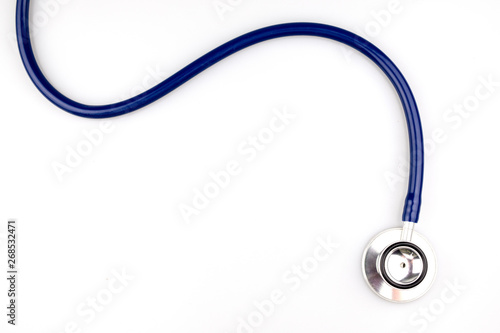 Blue stethoscope with shadow isolated on white background - Image photo