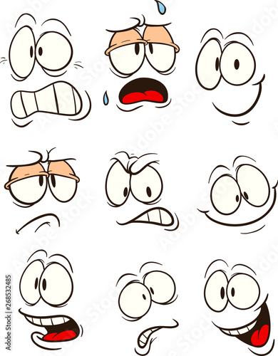 Cartoon faces with different expressions clip art. Vector illustration. Each on a separate layer. 