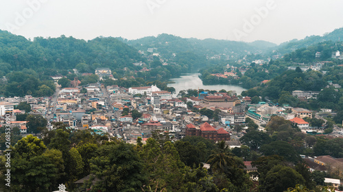 Aerial panorama skyline view of Kandy city and lake in Sri Lanka