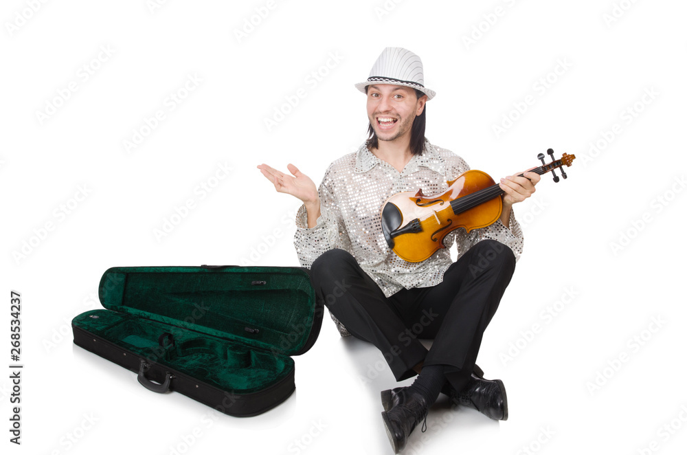 Naklejka premium Man with violin isolated on white