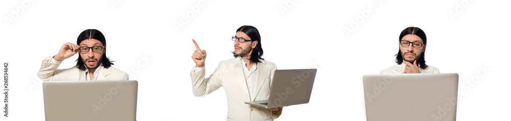 Young man with laptop isolated on white Young man with laptop isolated on white