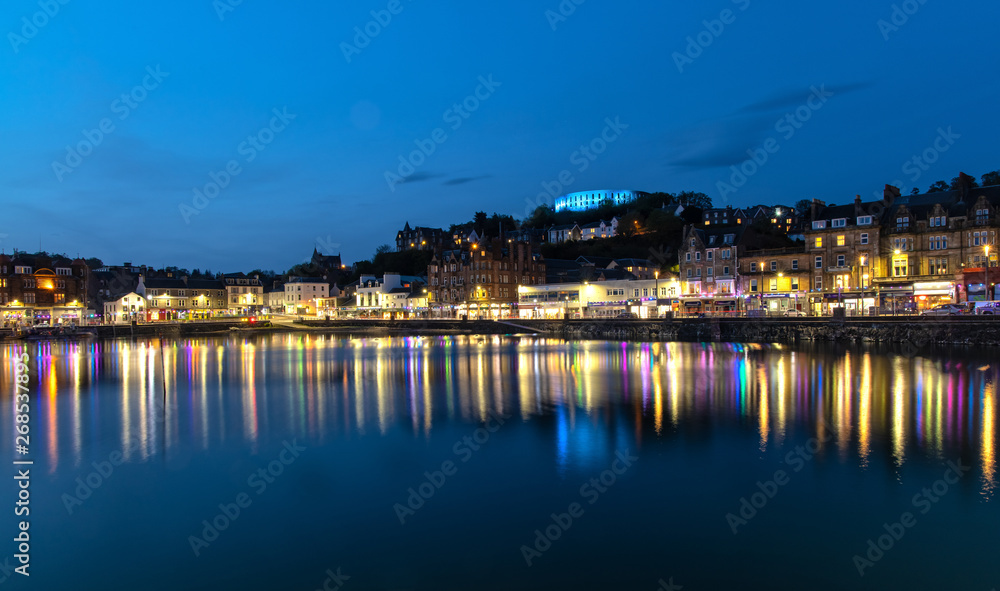 Scenic View over Oban in Scotland at Night