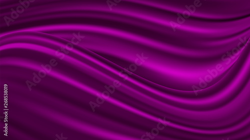 Vector realistic drapery of violet fabric. Decorative background of lilac silk.