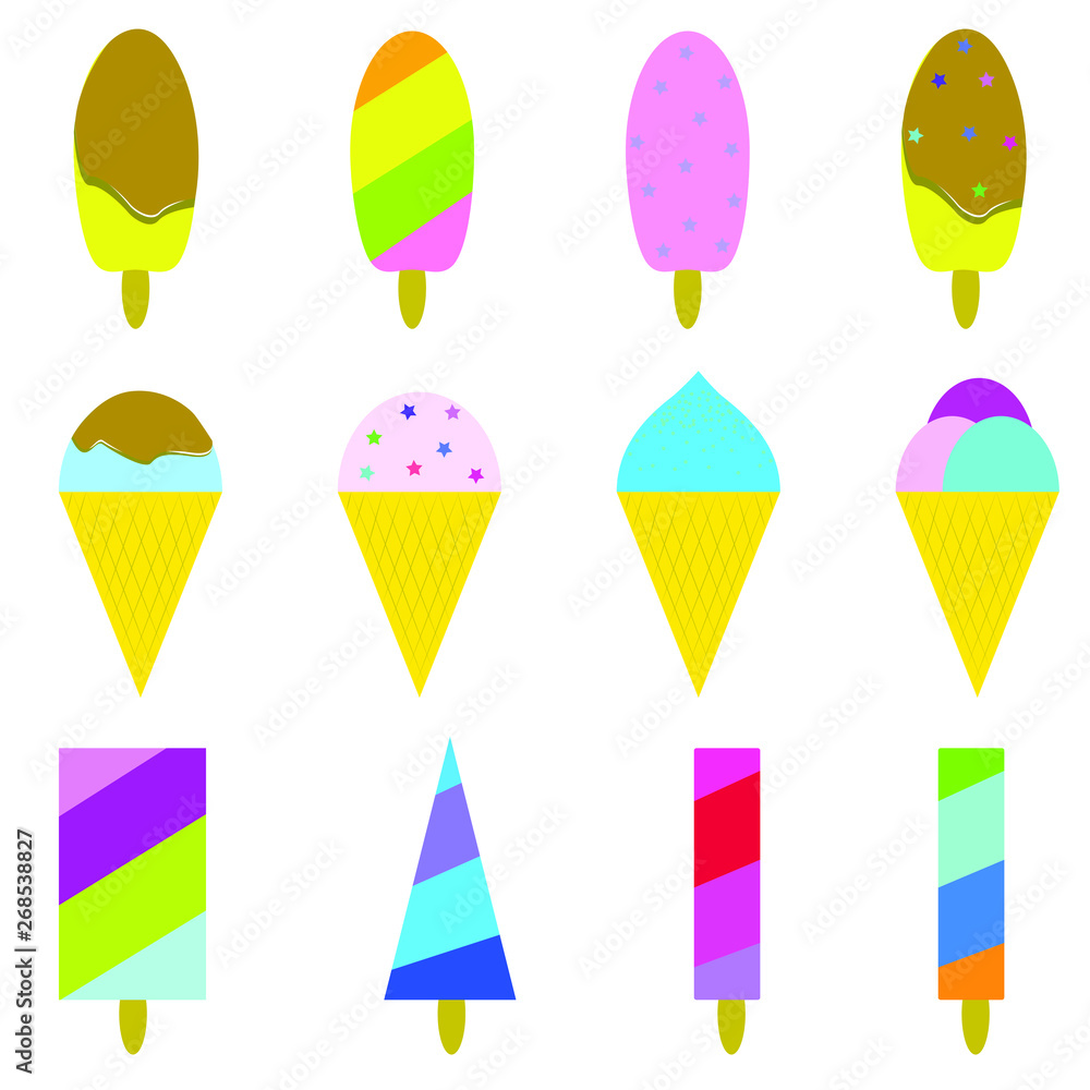 EPS 10 vector. Set of ice creams on white background. EPS 10 vector. Set of ice creams on white background.