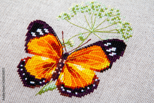 Wallpaper Mural Cross-stitch butterfly with pink wings. Torontodigital.ca