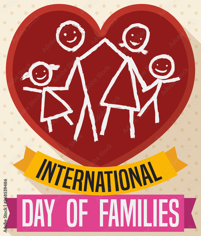 Family in Heart and Ribbons Celebrating International Day of Families, Vector Illustration Family in Heart and Ribbons Celebrating International Day of Families, Vector Illustration