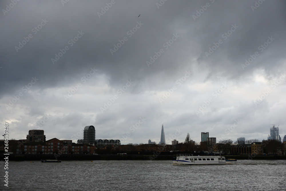 London Thames River Gloomy Weather
