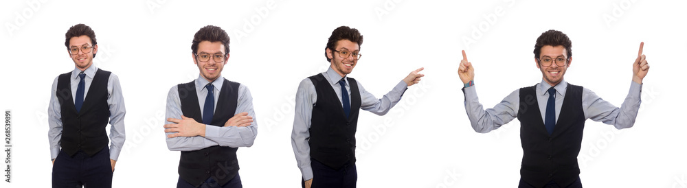 Young businessman in funny concept on white Young businessman in funny concept on white