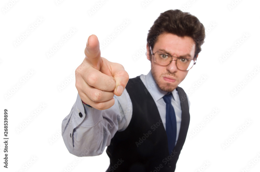 Young businessman in funny concept on white Young businessman in funny concept on white