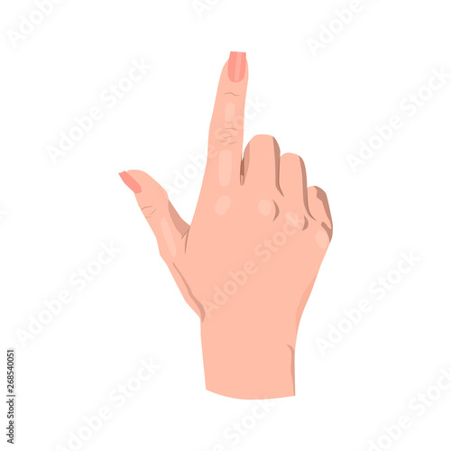  Hand with pointing or touching finger. Isolated on white background.