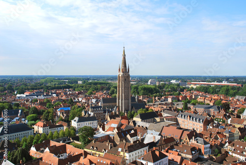 The panorama view of the historical city center in Bruges, West Flanders, Belgium