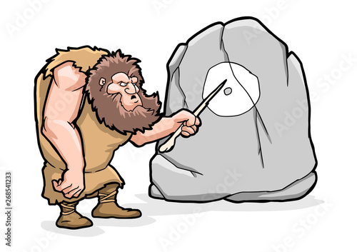 Cave man and stone wheel