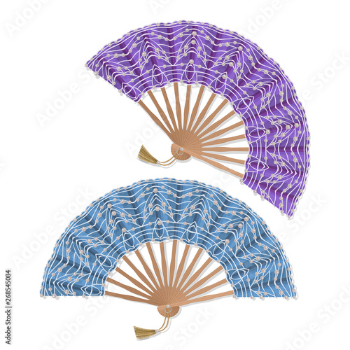 Oriental japan fan set isolated on white background. Vector folding fans in realistic style