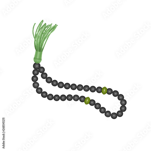 Rosary Isolated on white background, Islamic rosary vector illustration. Realistic Prayer beads of black color, design element.