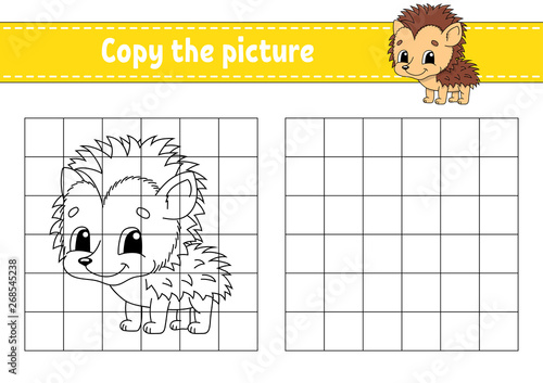 Copy the picture. Coloring book pages for kids. Education developing worksheet. Game for children. Handwriting practice. Funny character. Cute cartoon vector illustration.