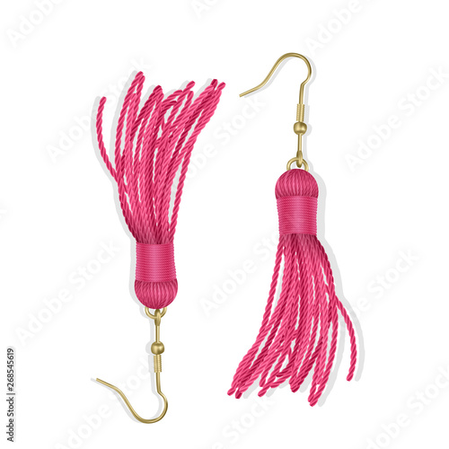 Tassel, Bright Earrings set of red color, Summer fashion. Accessories Fringe earring. Realistic vector illustration