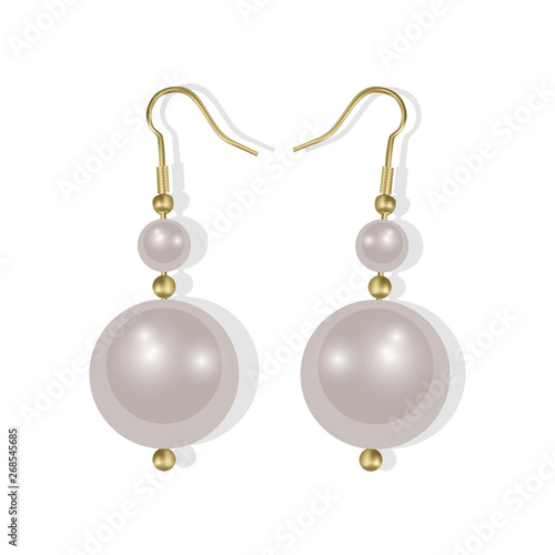 Realistic earrings icons set. Golden jewelry, Pearl earrings on white background, Vector EPS 10 illustration
