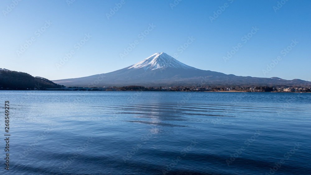 Mt. Fuji reflected on the Kawaguchiko lake in winter season,Japan