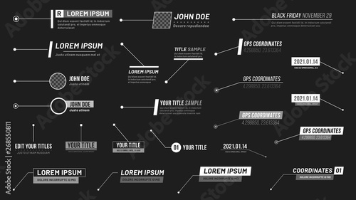 Callouts titles. Callout bar labels, information call box bars and modern digital info boxes layout templates vector illustration set