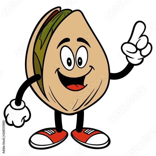 Pistachio Nut Pointing - A cartoon illustration of a Pistachio Nut mascot.