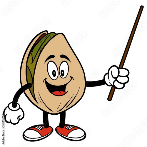 Pistachio Nut with a Pointer - A cartoon illustration of a Pistachio Nut mascot.