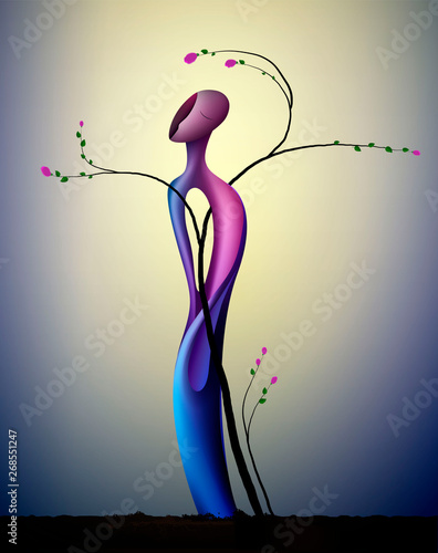 Fotografie, Obraz tree soul, tree bloom and grow, tree looks like a woman stretching her branches