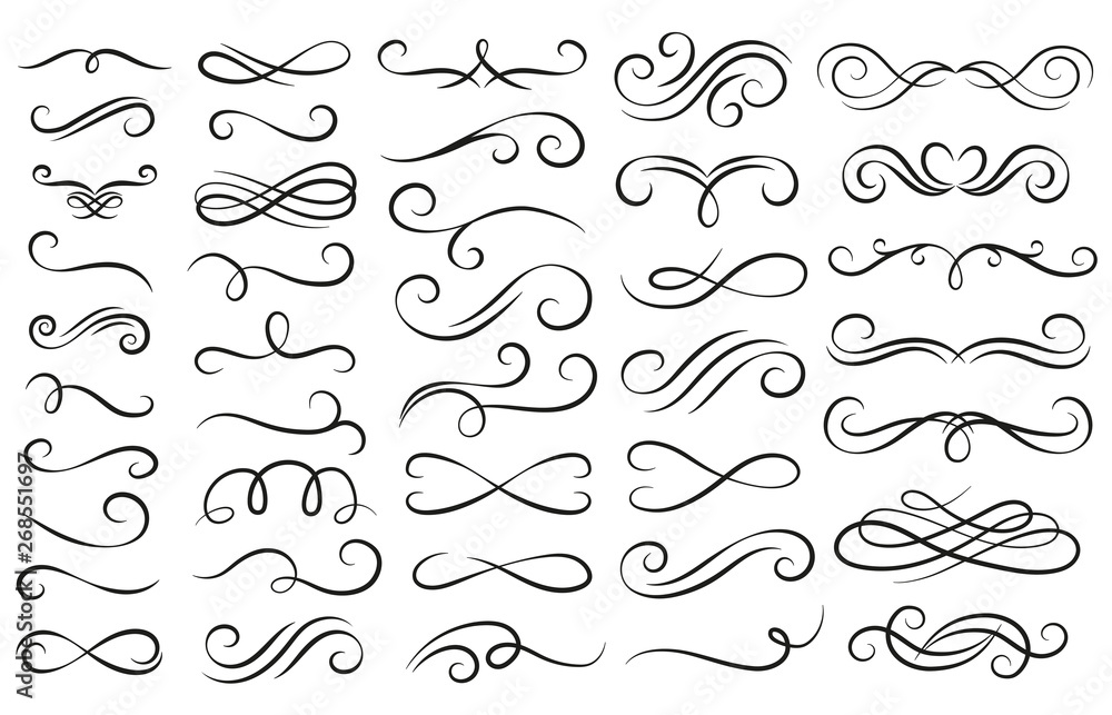 Destino Economía guisante Swirl ornament stroke. Ornamental curls, swirls divider and filigree  ornaments vector illustration set Stock Vector | Adobe Stock