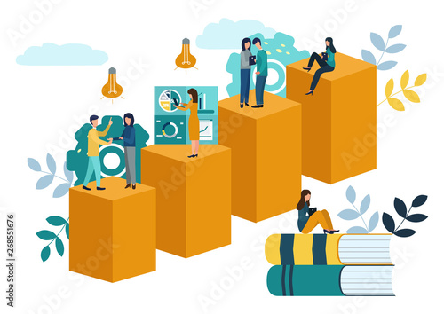 Vector illustration, virtual business assistant. teamwork, brainstorming, new ideas, achieving goals new victories.