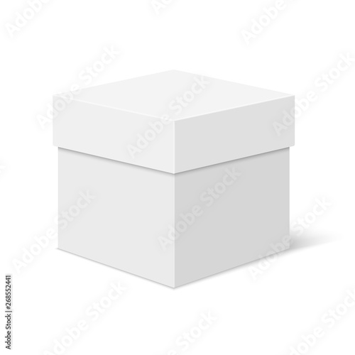 White square box mockup. Cardboard closed box, container, packaging.