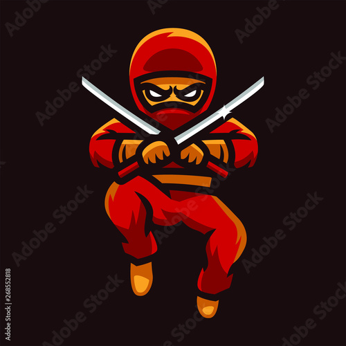 ninja jumping esport logo mascot vector illustration