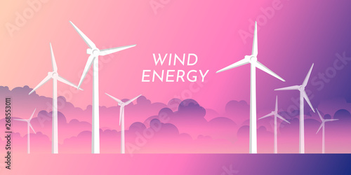 Windmills. vector illustration in a flat style. Silhouettes of mills. Minimalistic banner