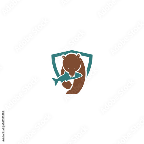 Photography Bear with caught fish sign - vector illustration - Vector
