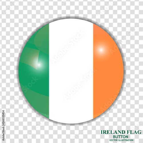 Bright button with flag of Ireland. Happy St. Patricks Day background. Bright illustration with irish flag.