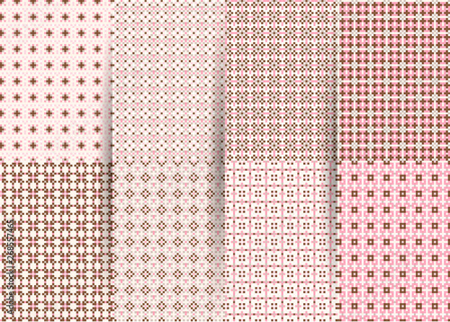 Set of 6 abstract seamless checkered geometric patterns. pink geometric ackground for fabrics, prints, children's clothes. Suits for Decorative Paper, Fashion Design and House Interior Design.