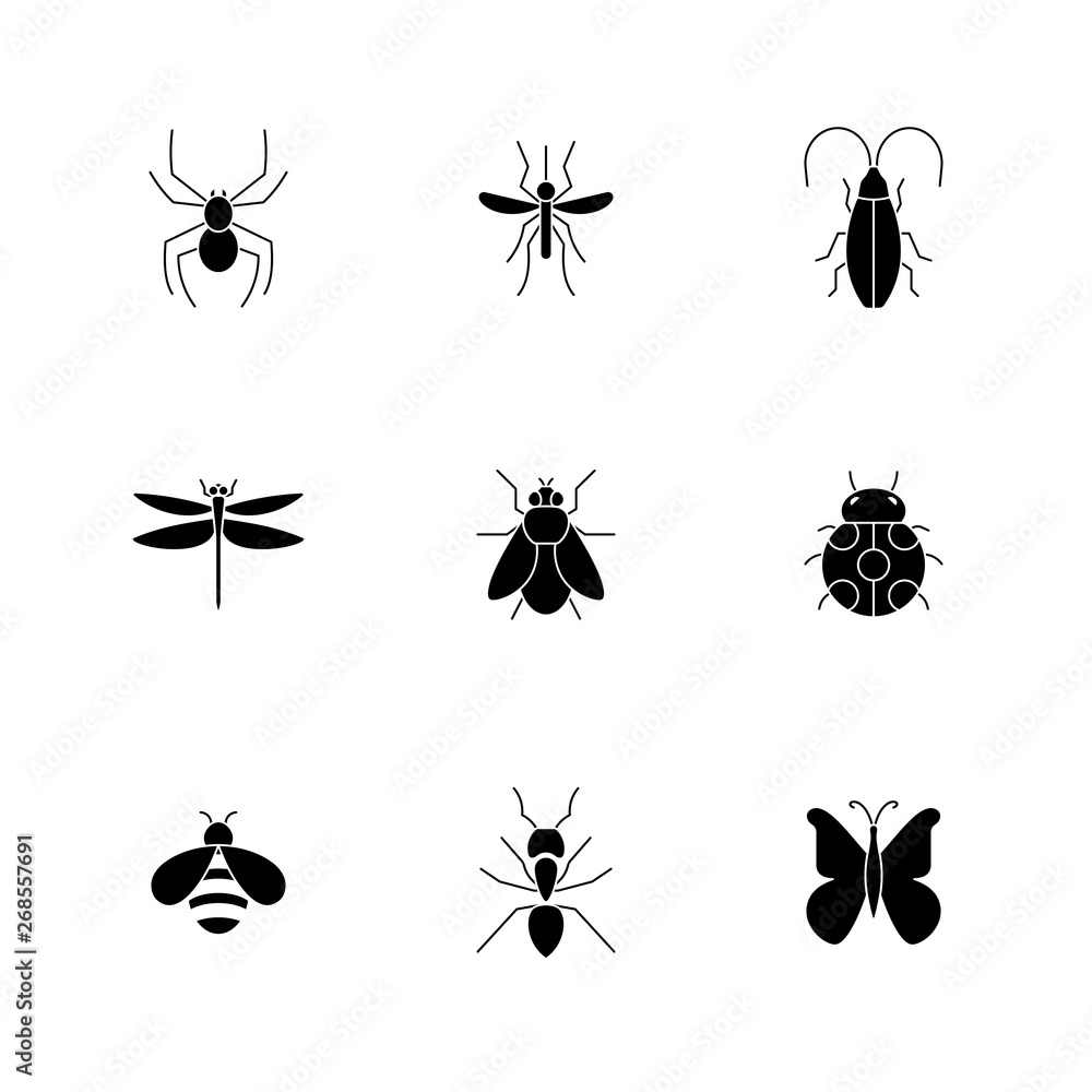 Insect icons pack. Isolated insect symbols collection. Graphic icons ...