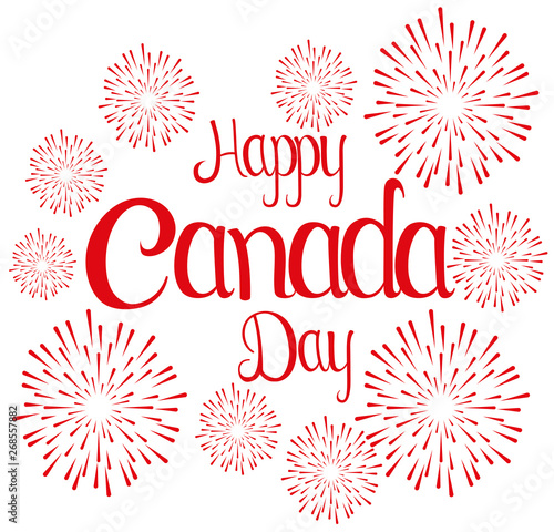 banner of happy canada day with fireworks