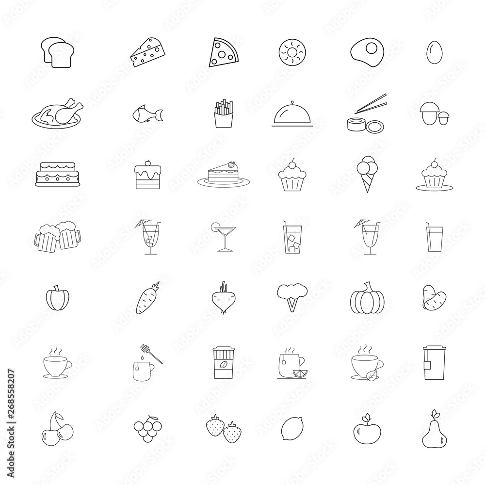 Food and drink set of 42 icons backgound Food and drink set of 42 icons backgound