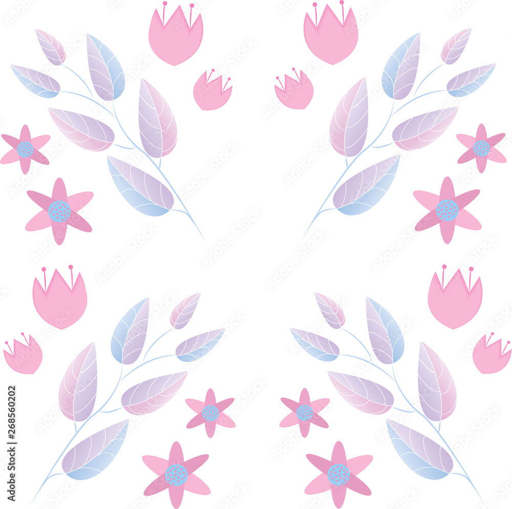 Pattern of four blocks of flowers and leaves Pattern of four blocks of flowers and leaves