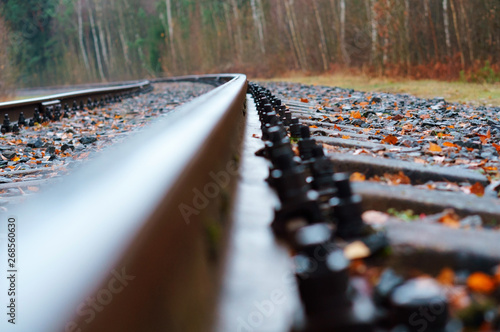 Railway rails turn. Railway tracks and sleepers.