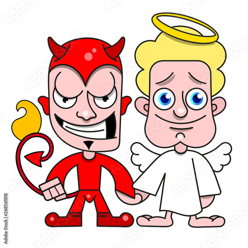 Vászonkép Angel And Demon Good And Evil Vector For T-shirt