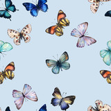 Watercolor butterfly seamless pattern hand drawn texture