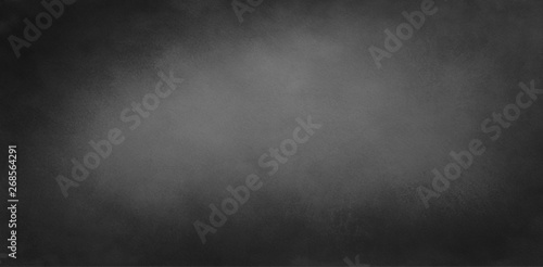 Black background with texture. Old vintage chalkboard illustration with dark black border and light gray center. Elegant website header or banner.