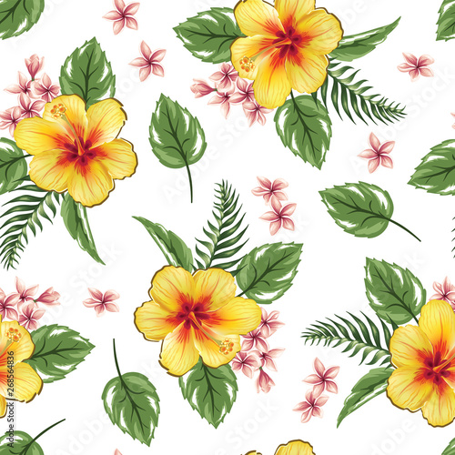 Fototapeta Naklejka Na Ścianę i Meble -  Seamless pattern hibiscus flower tropical floral design