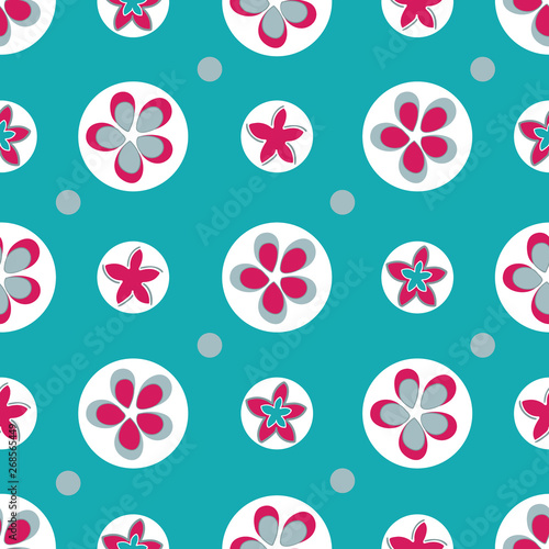 Vector teal floral polka dot seamless pattern background. Perfect for wallpaper, scrapbooking, invitations, or fabric application.