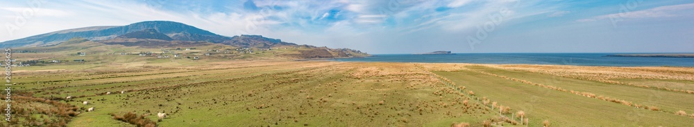 Staffin and Staffin Bay Landscape Panorama Highlands Isle of Skye Scotland Staffin and Staffin Bay Landscape Panorama Highlands Isle of Skye Scotland