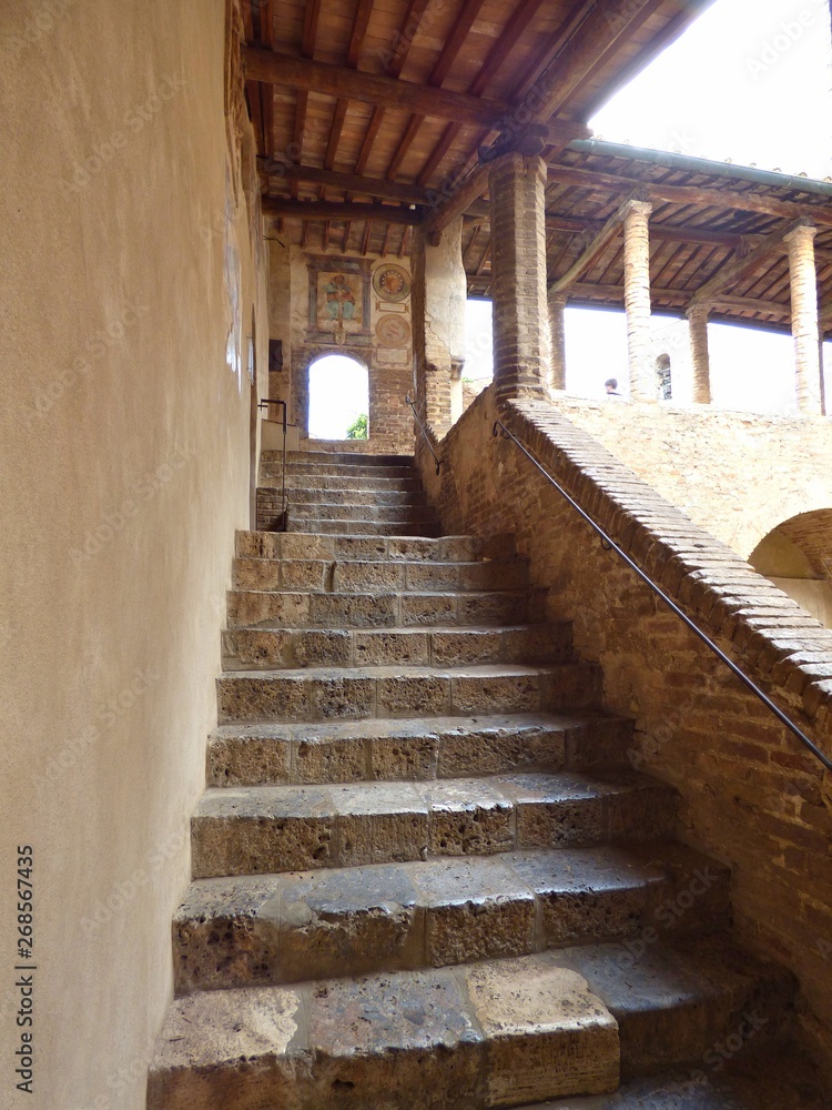 Steps to a Covered Passage in San Gimignano with a Fresco on the Wall