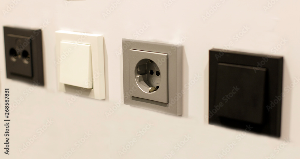 Electrician's equipment. Light switch, socket, outlet Electrician's equipment. Light switch, socket, outlet