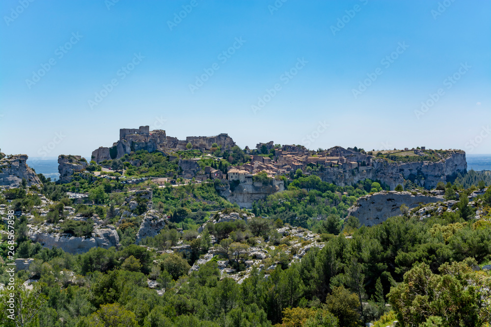 Landscape with rocks of Alpilles mountains in Provence, South of France Landscape with rocks of Alpilles mountains in Provence, South of France