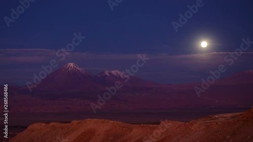 Licancabur volcano time lapse with full moonrise over the Andes